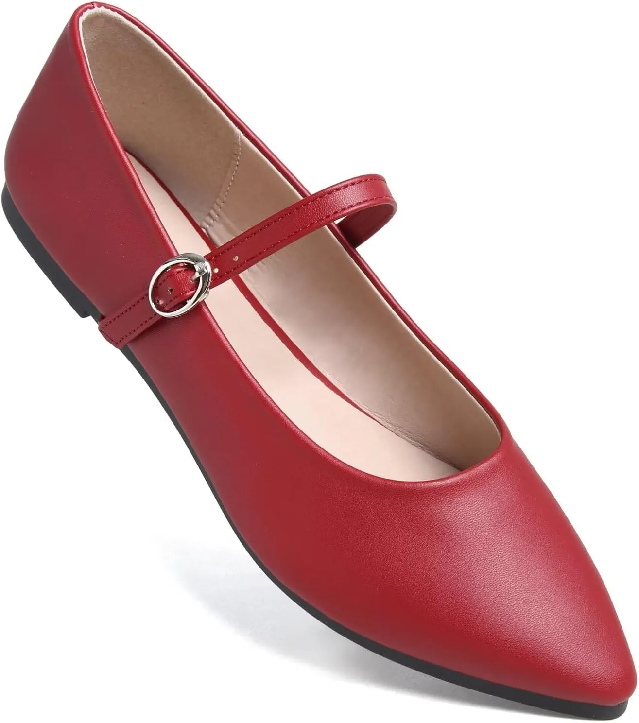 Stunner Women's Mary Jane Flats Fashion Pointed Toe Ballet Flats Comfort Buckle Strap Walk Flats