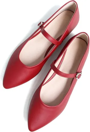 Stunner Women's Mary Jane Flats Fashion Pointed Toe Ballet Flats Comfort Buckle Strap Walk Flats