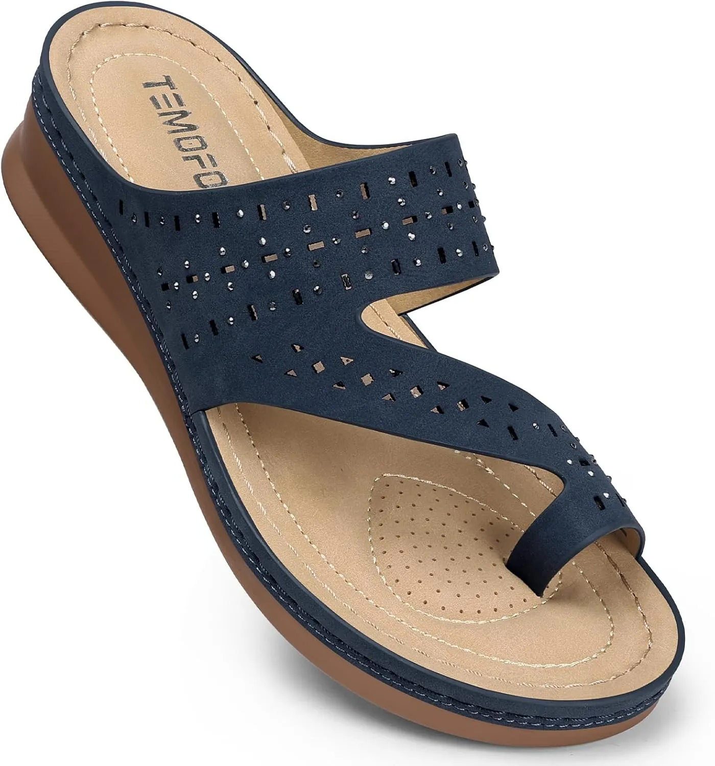 TEMOFON Flip Flops for Women Summer: Comfortable Walking Sandals,Arch Support,Orthopedic Bunion Sandal, Dressy Black/Navy/White Sandals Size 5-11