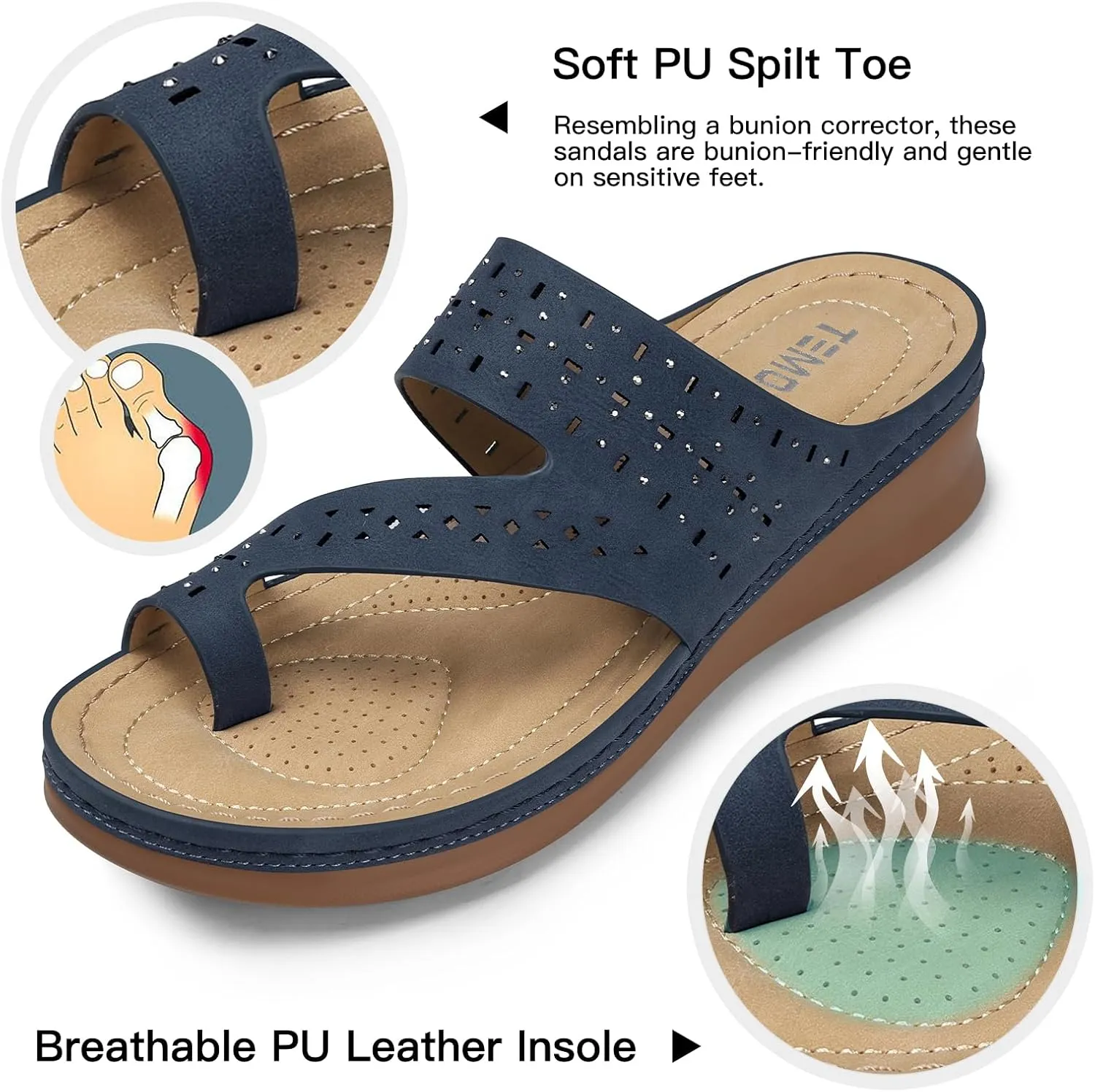 TEMOFON Flip Flops for Women Summer: Comfortable Walking Sandals,Arch Support,Orthopedic Bunion Sandal, Dressy Black/Navy/White Sandals Size 5-11