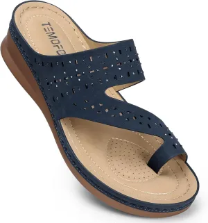 TEMOFON Flip Flops for Women Summer: Comfortable Walking Sandals,Arch Support,Orthopedic Bunion Sandal, Dressy Black/Navy/White Sandals Size 5-11