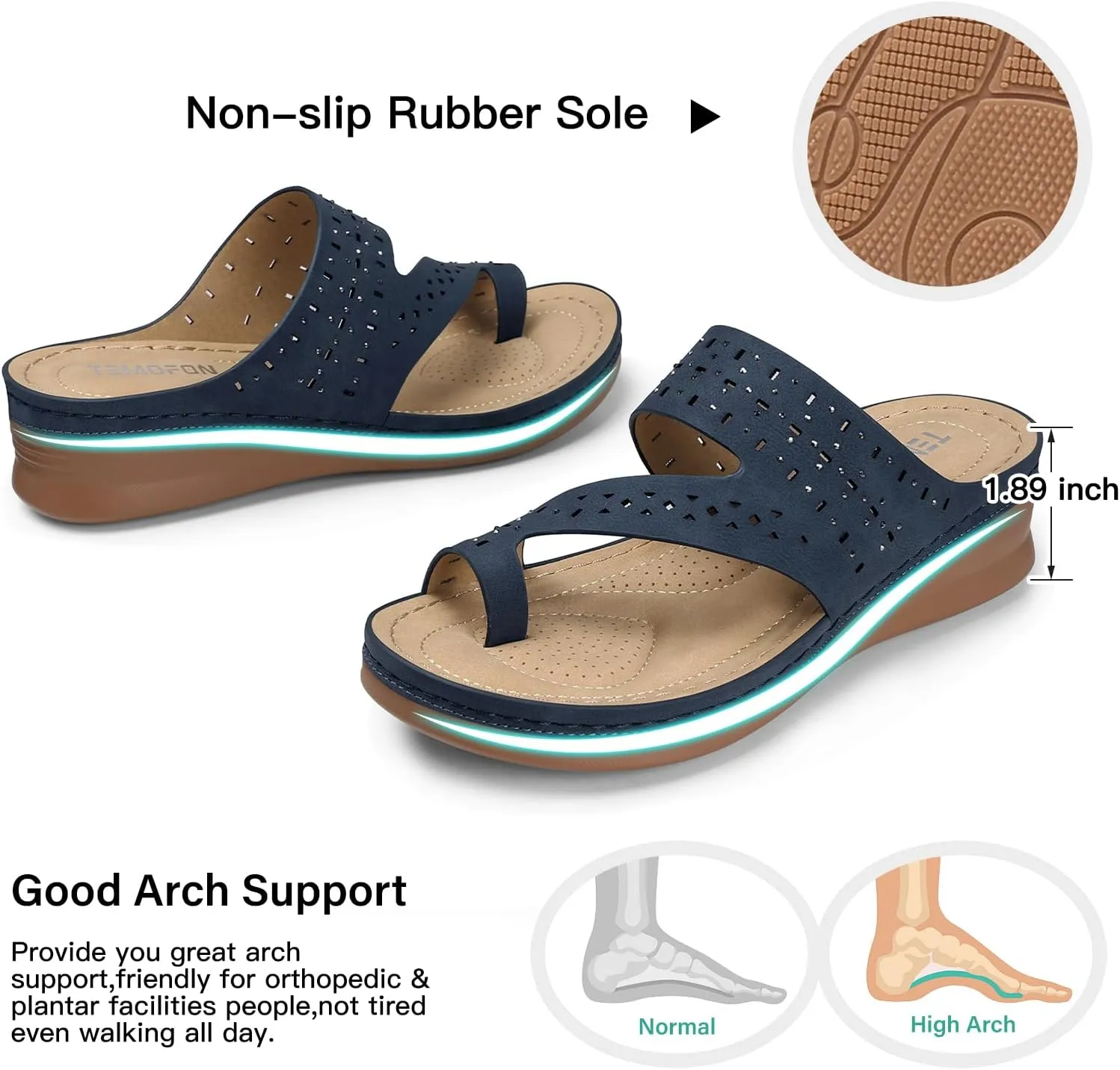 TEMOFON Flip Flops for Women Summer: Comfortable Walking Sandals,Arch Support,Orthopedic Bunion Sandal, Dressy Black/Navy/White Sandals Size 5-11
