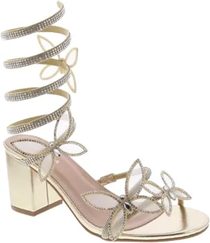 TOP Moda Diamond-29 Women's Butterfly Spiral Coil Wrap Dressy Block Heel Sandal, Non-slip sole, Rhinestone High Heel Sandals, For Wedding, Party, Prom, Evening Wear
