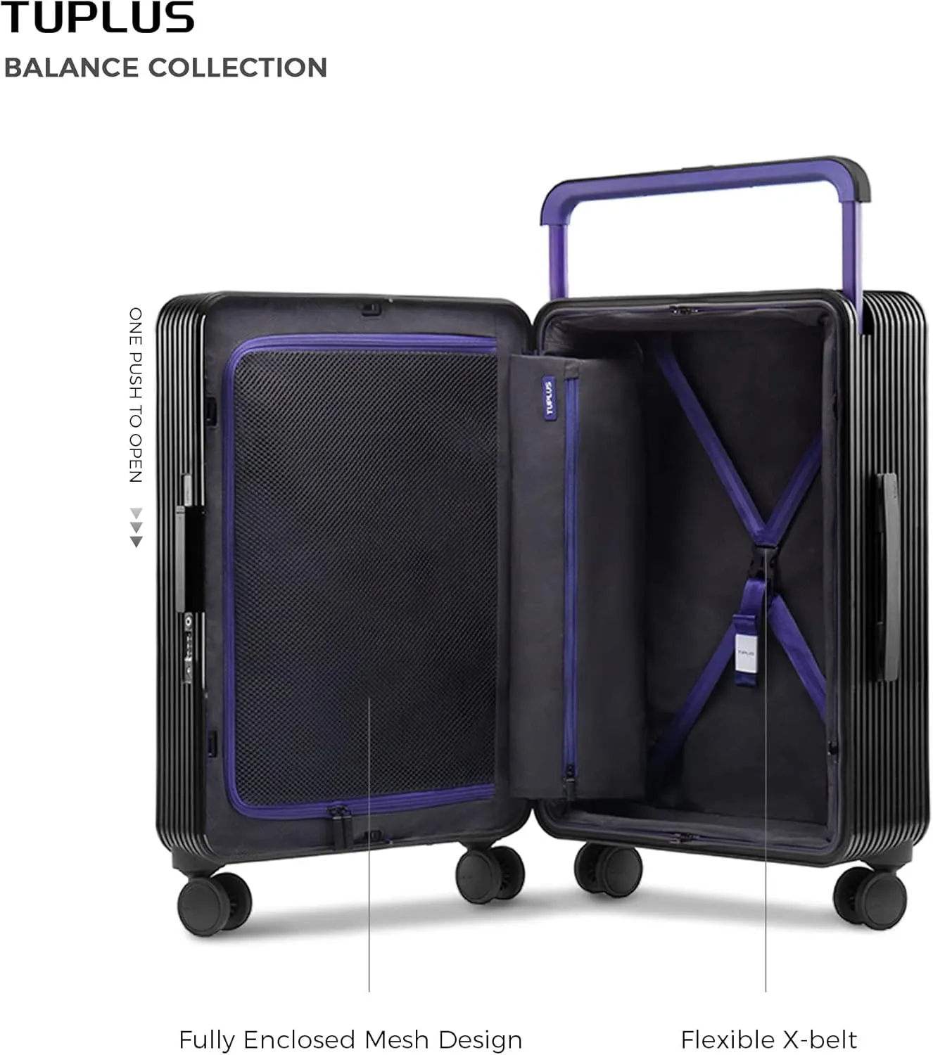 TUPLUS Suitcase ABS Hard Shell Luggage with 4 Spinner Wheels Hold Check in Travel Case, Balance Series