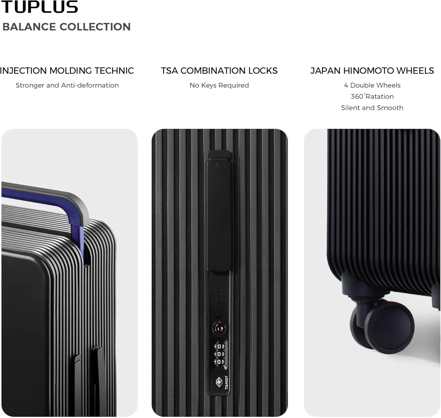 TUPLUS Suitcase ABS Hard Shell Luggage with 4 Spinner Wheels Hold Check in Travel Case, Balance Series