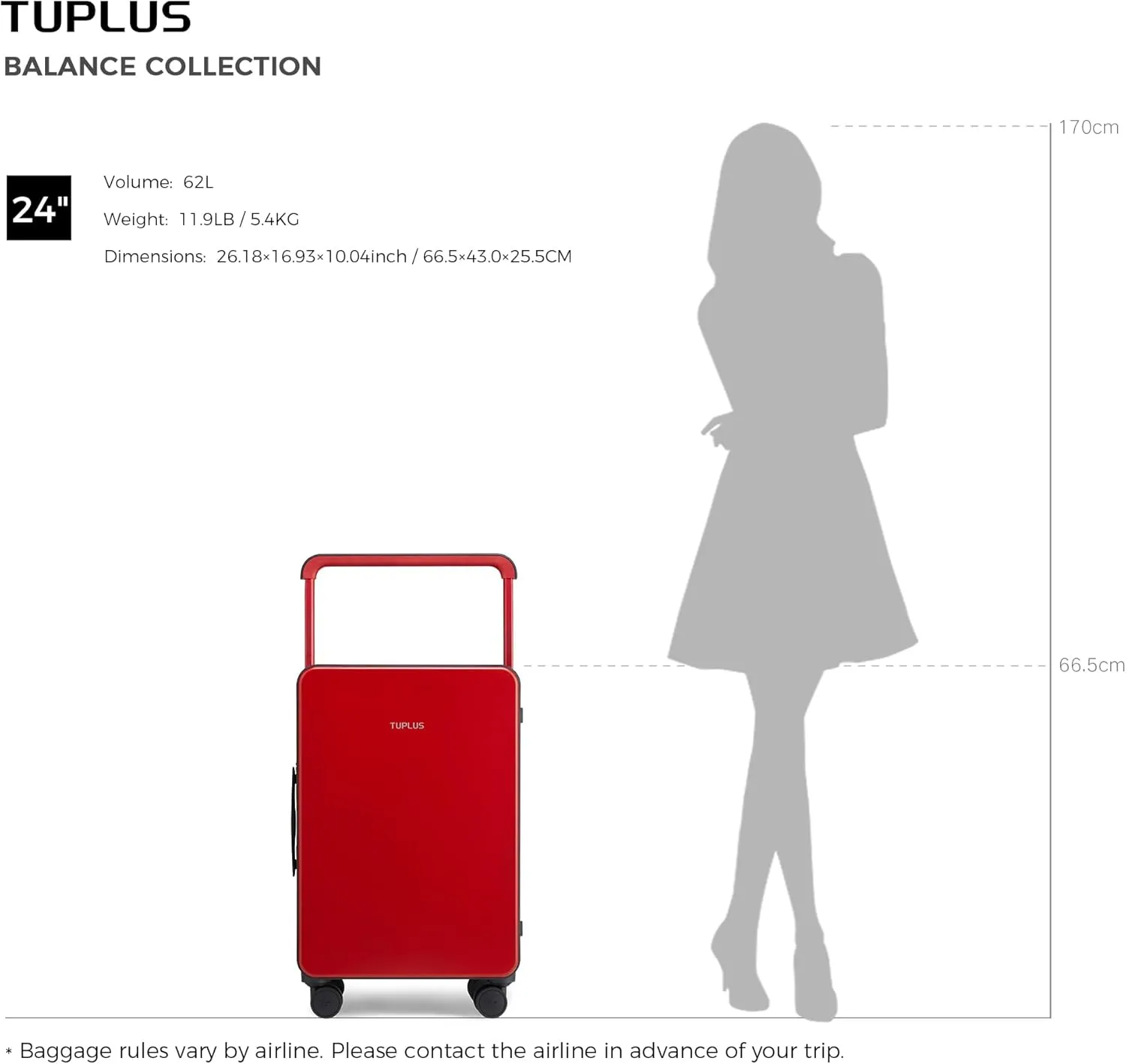 TUPLUS Suitcase ABS Hard Shell Luggage with 4 Spinner Wheels Hold Check in Travel Case, Balance Series