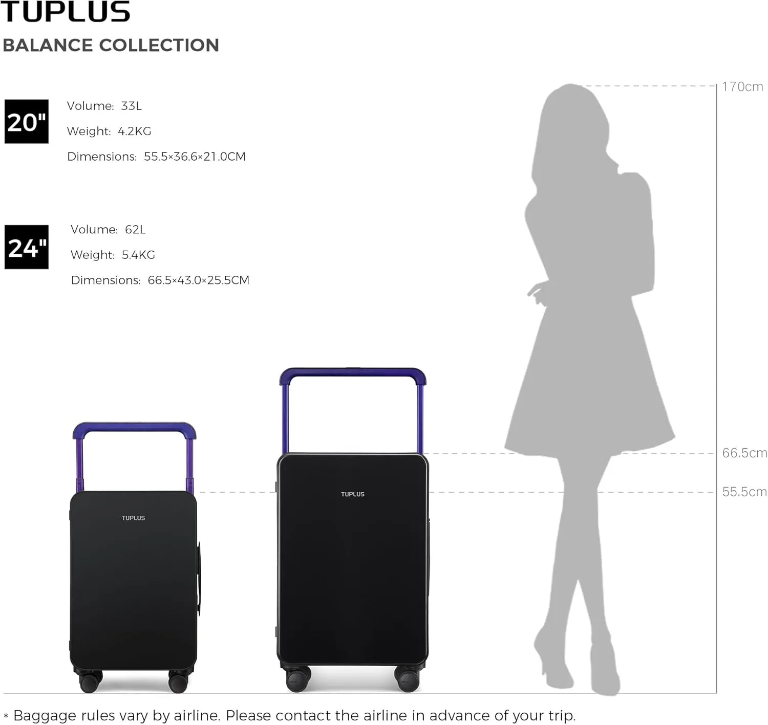 TUPLUS Suitcase ABS Hard Shell Luggage with 4 Spinner Wheels Hold Check in Travel Case, Balance Series