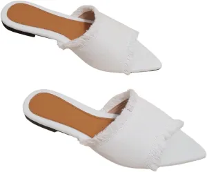 Verdusa Women's Pointed Toe Denim Flat Sandals Open Toess Slip On Summer Flats