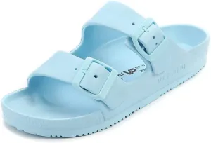 VICT POPU Womens Sandals Adjustable Double Buckle Strap Waterproof EVA Flat Slides