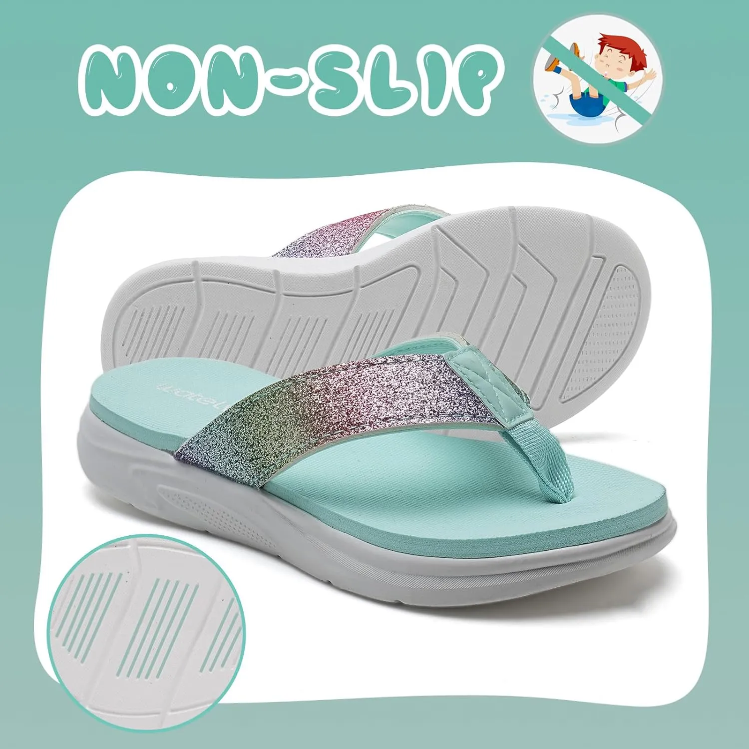 WateLves Girls Flip Flops Non-Slip Casual Thong Sandals Summer Sandal Shoes for Beach Swim Pool (Little Kid/Big Kid)