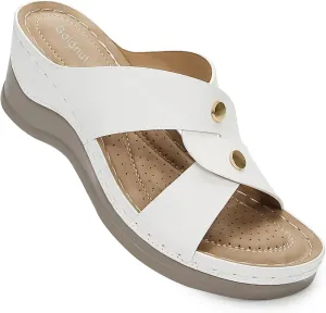 Wedges Sandals for Women Dressy, Flower Cut Out Platform Slides Sandal Comfort Low Wedge