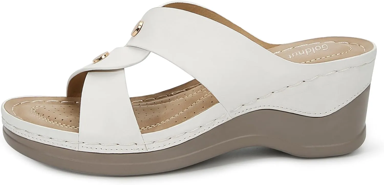 Wedges Sandals for Women Dressy, Flower Cut Out Platform Slides Sandal Comfort Low Wedge