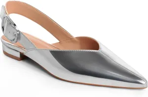 White Slingback Flat Shoes for Women Pointed Toe Adjustable Buckle Flat Mule Sandals Casual Comfortable Office Dressy Shoes