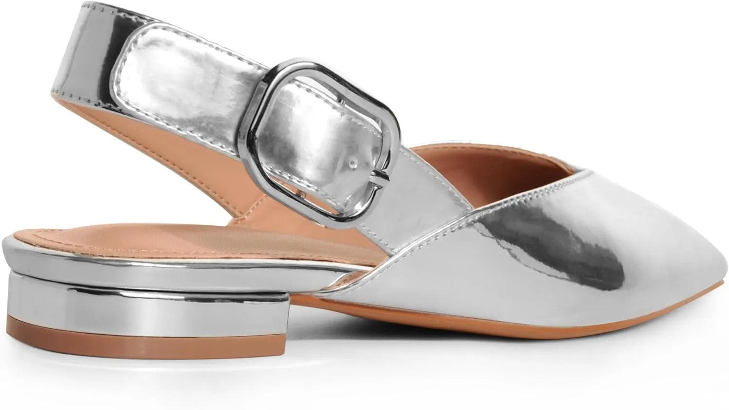 White Slingback Flat Shoes for Women Pointed Toe Adjustable Buckle Flat Mule Sandals Casual Comfortable Office Dressy Shoes