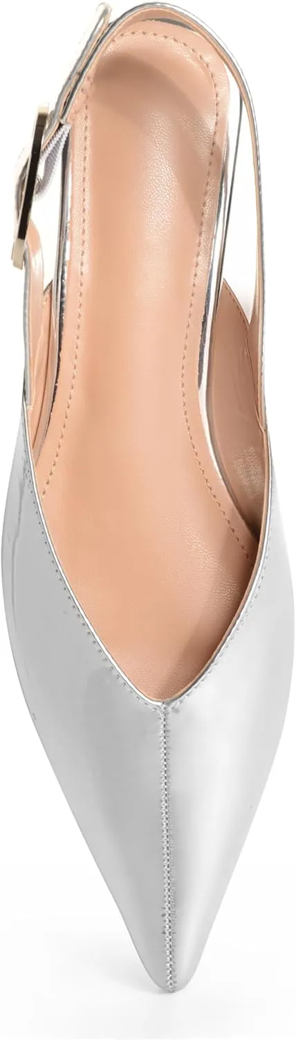 White Slingback Flat Shoes for Women Pointed Toe Adjustable Buckle Flat Mule Sandals Casual Comfortable Office Dressy Shoes
