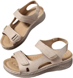 Women Comfortable Sandals Orthotic Walking Orthopedic Arch Support Dressy Casual Platform Hollow Flat Sandal Non-Slip Peep Toe Slingback Wide Width Adjustable Hook Loop Flip Flops