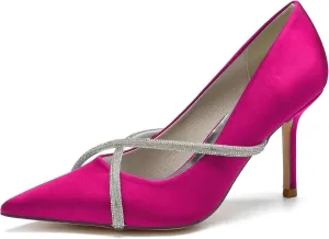 Women Pointed Toe Pumps Shoes Heel Wedding Bridal Shoes Crisscross Dress Party Rhinestone Shoes