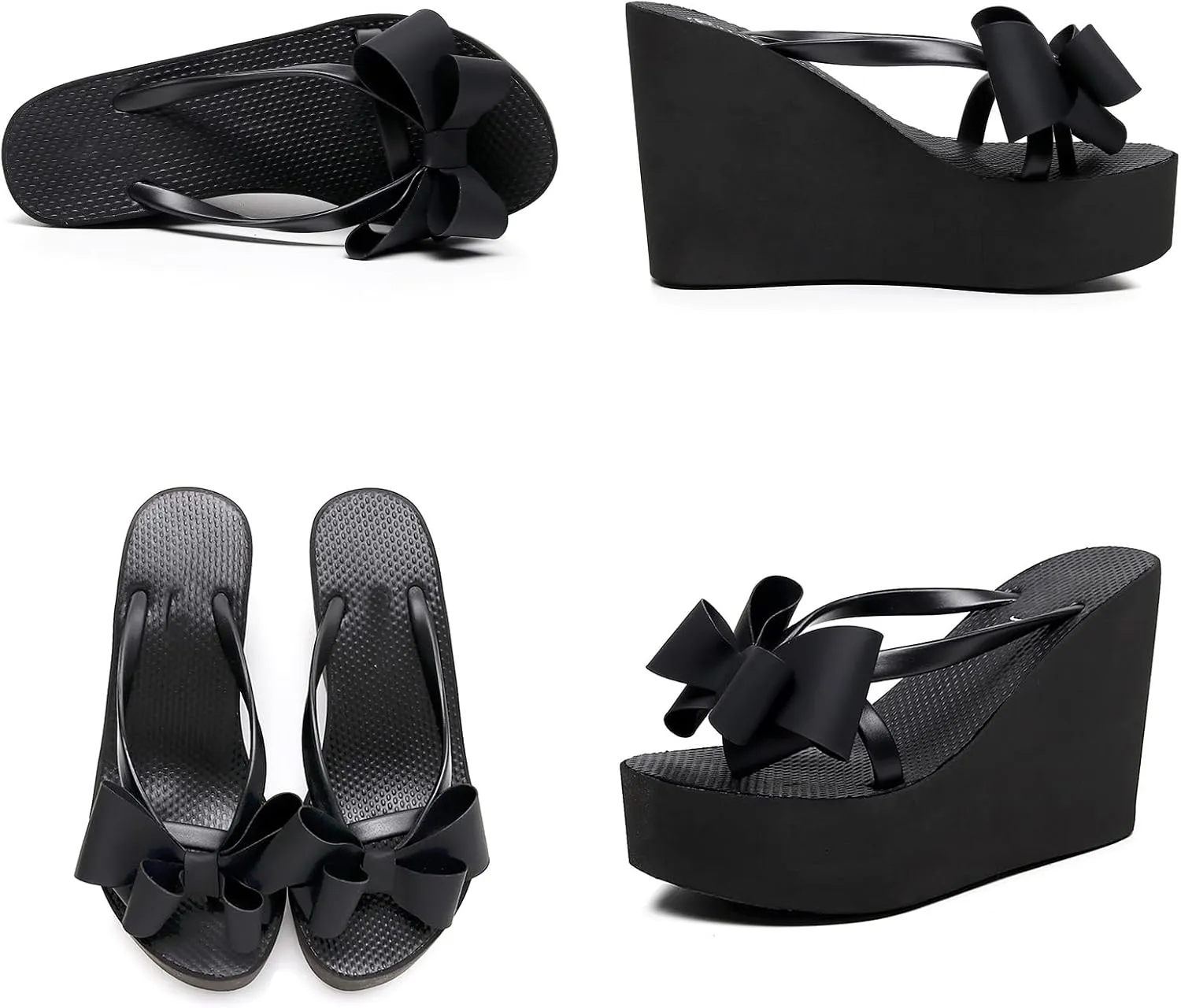Women'S Bow Lace-Up Platform Wedge Flip Flops Fashion Round Peep Toe Slip-On Platform Flip Flops Summer Casual Beach Parties Sandals