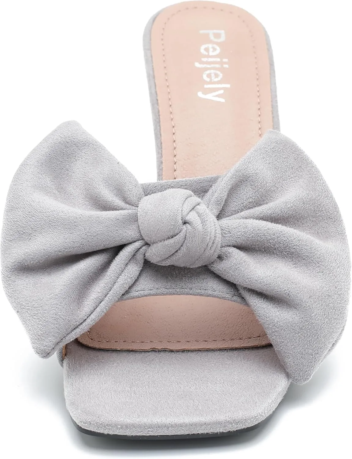 Women's Bow Sandal Mid High Kitten Heel Slip on Square Toe Mule Heels