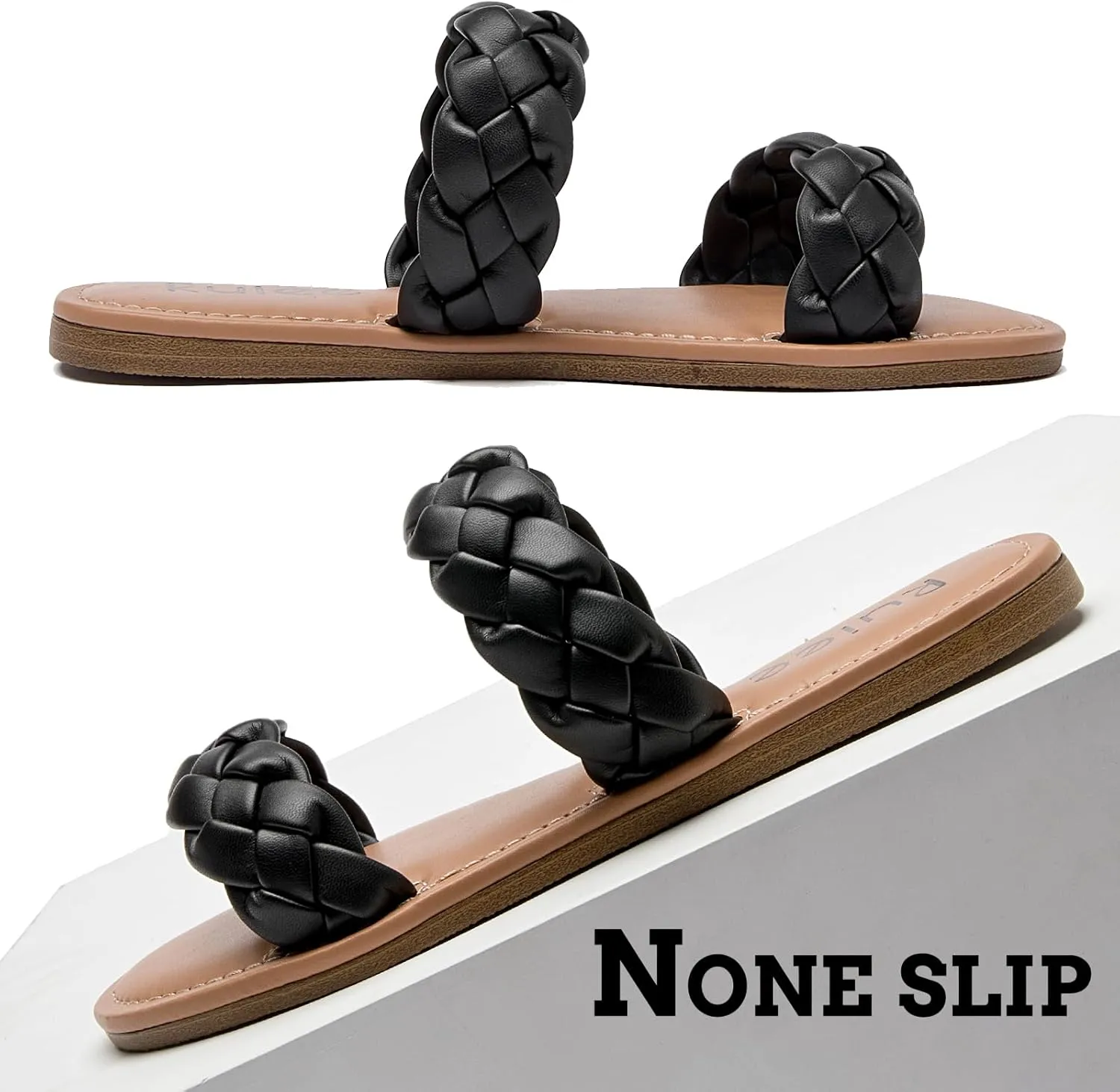 Women's Flat Slides Sandals, Summer Slippers Comfortable Braided Strap Round Open Toe Casual Beach Shoes for Women.