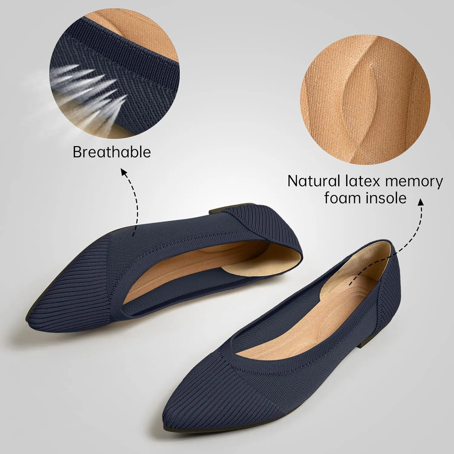 Women's Flats Shoes Pointed Toe Knit Ballet Comfortable Dressy Mesh Flat