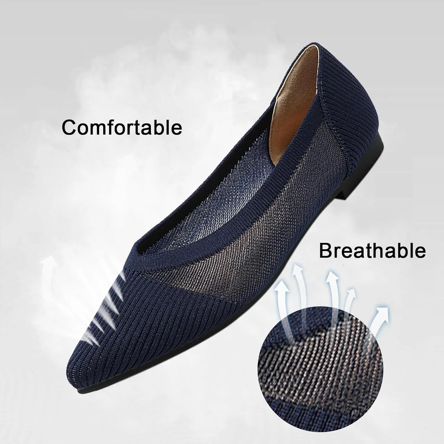 Women's Flats Shoes Pointed Toe Knit Ballet Comfortable Dressy Mesh Flat