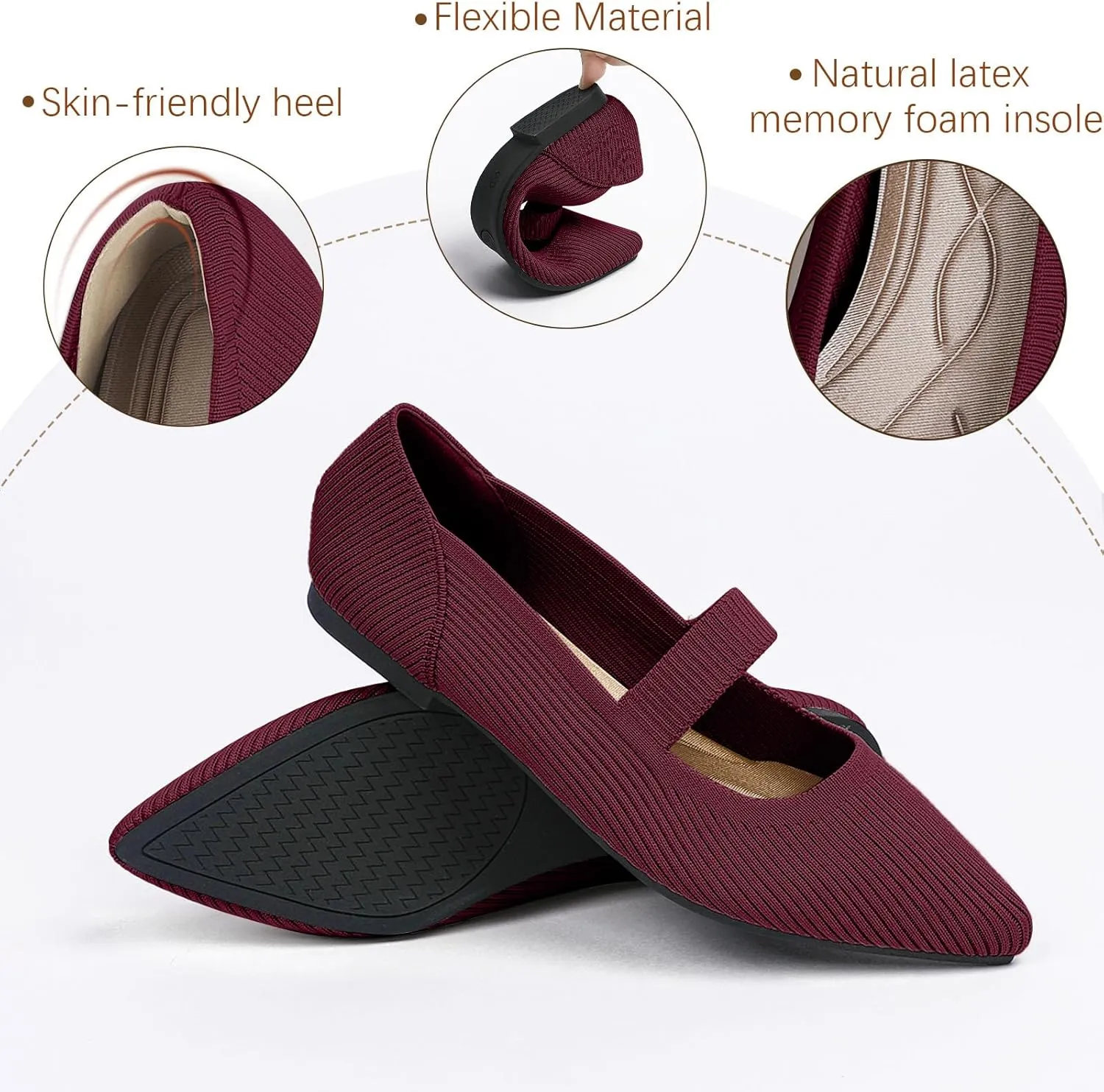 Women's Flats Shoes Pointed Toe Knit Washable Ballet Comfortable Dressy Mary Jane Flat