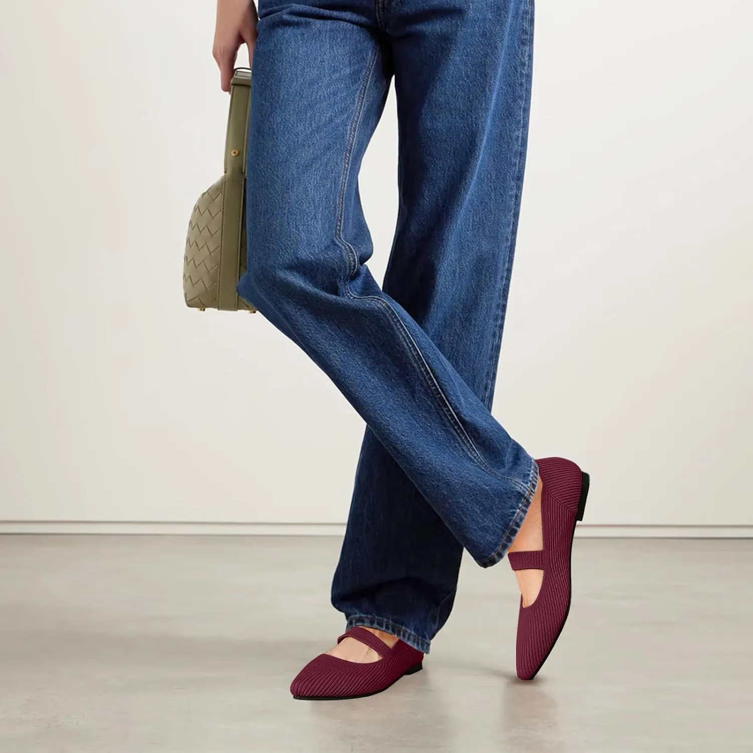 Women's Flats Shoes Pointed Toe Knit Washable Ballet Comfortable Dressy Mary Jane Flat