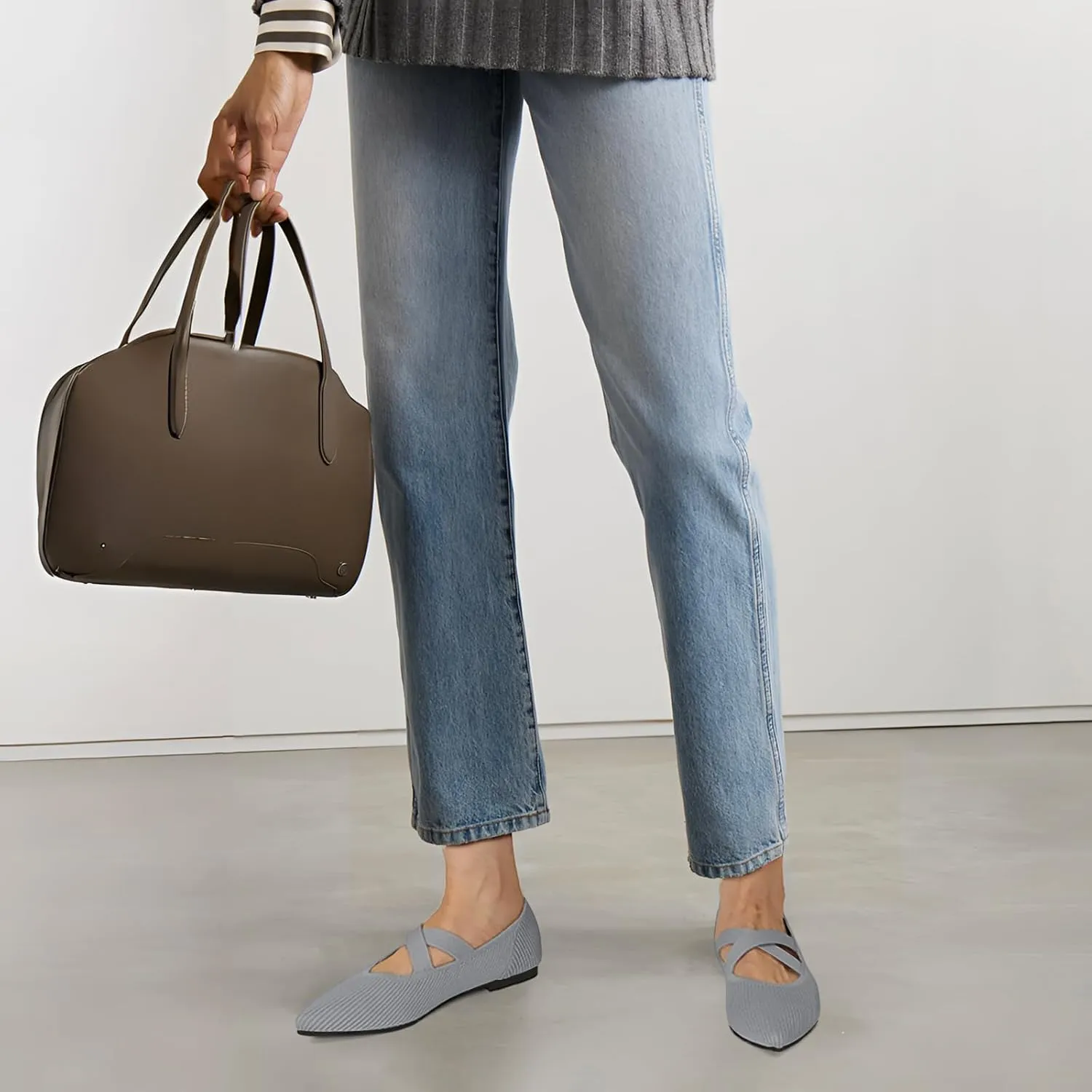 Women's Flats Shoes Pointed Toe Knit Washable Comfortable Dressy Mary Jane Ballet Flat with Strap