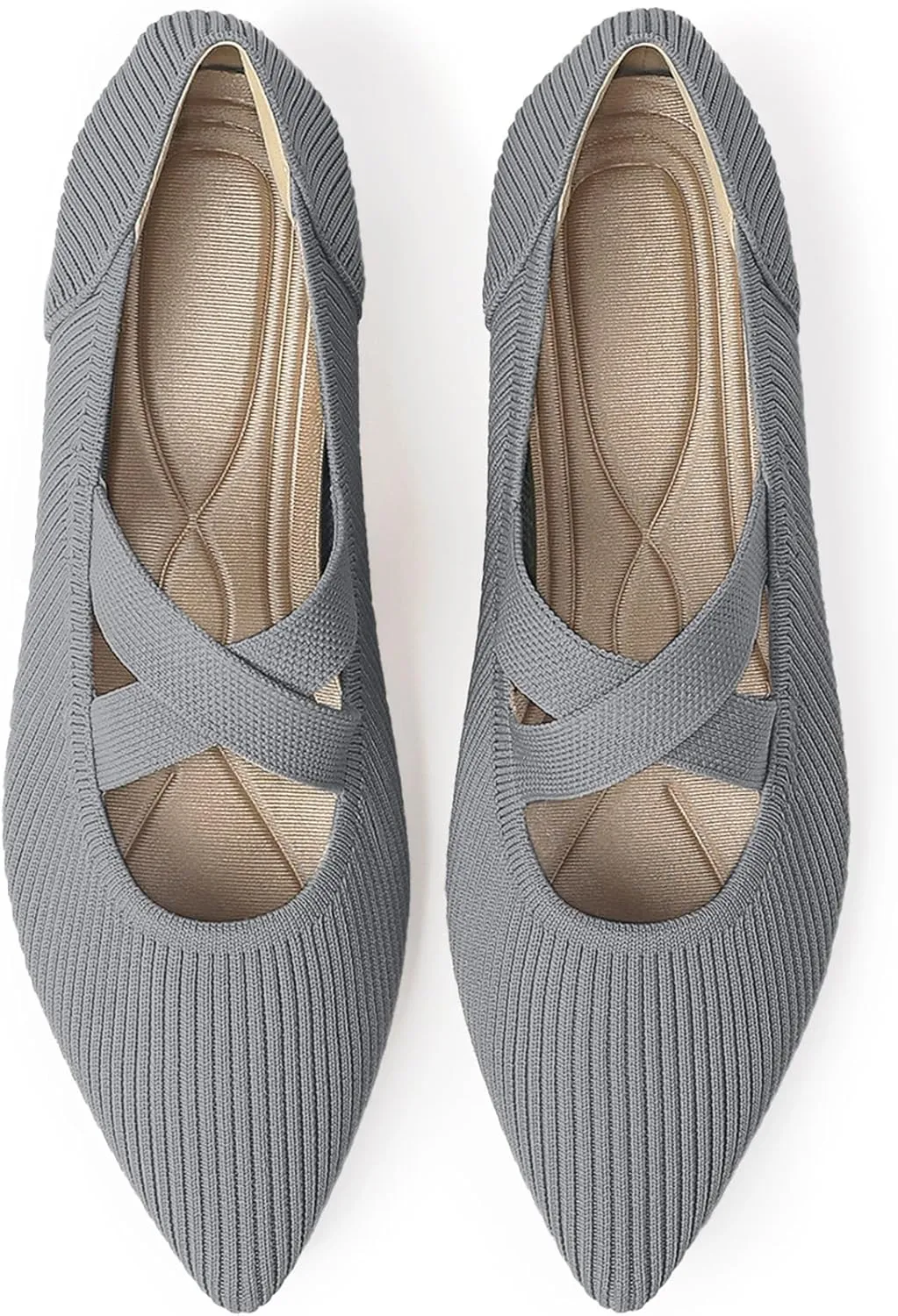 Women's Flats Shoes Pointed Toe Knit Washable Comfortable Dressy Mary Jane Ballet Flat with Strap