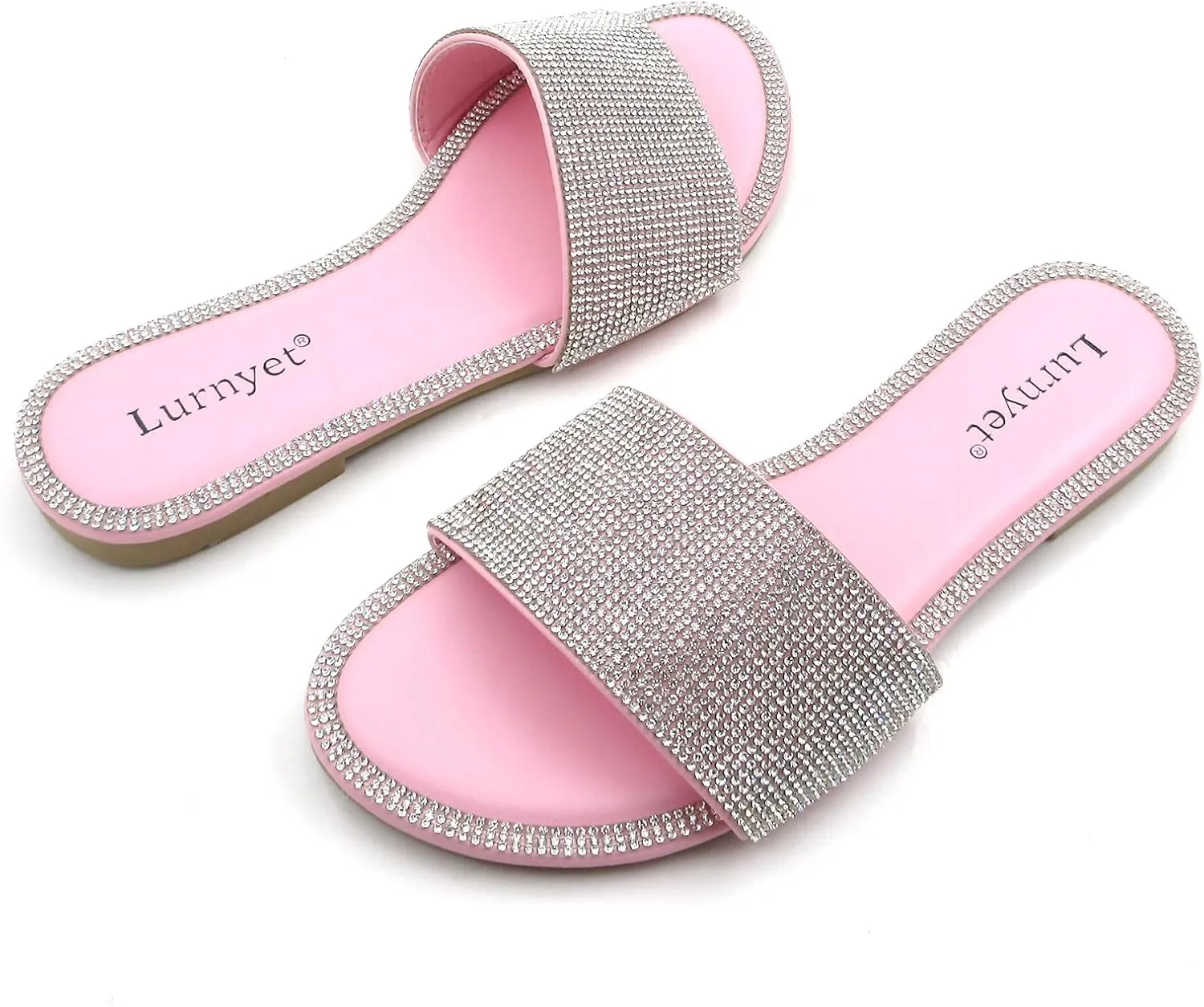 Women's Glitter Shiny Slide Sandals Fashion Round Toe Slip on Bling Slippers Size 6-10