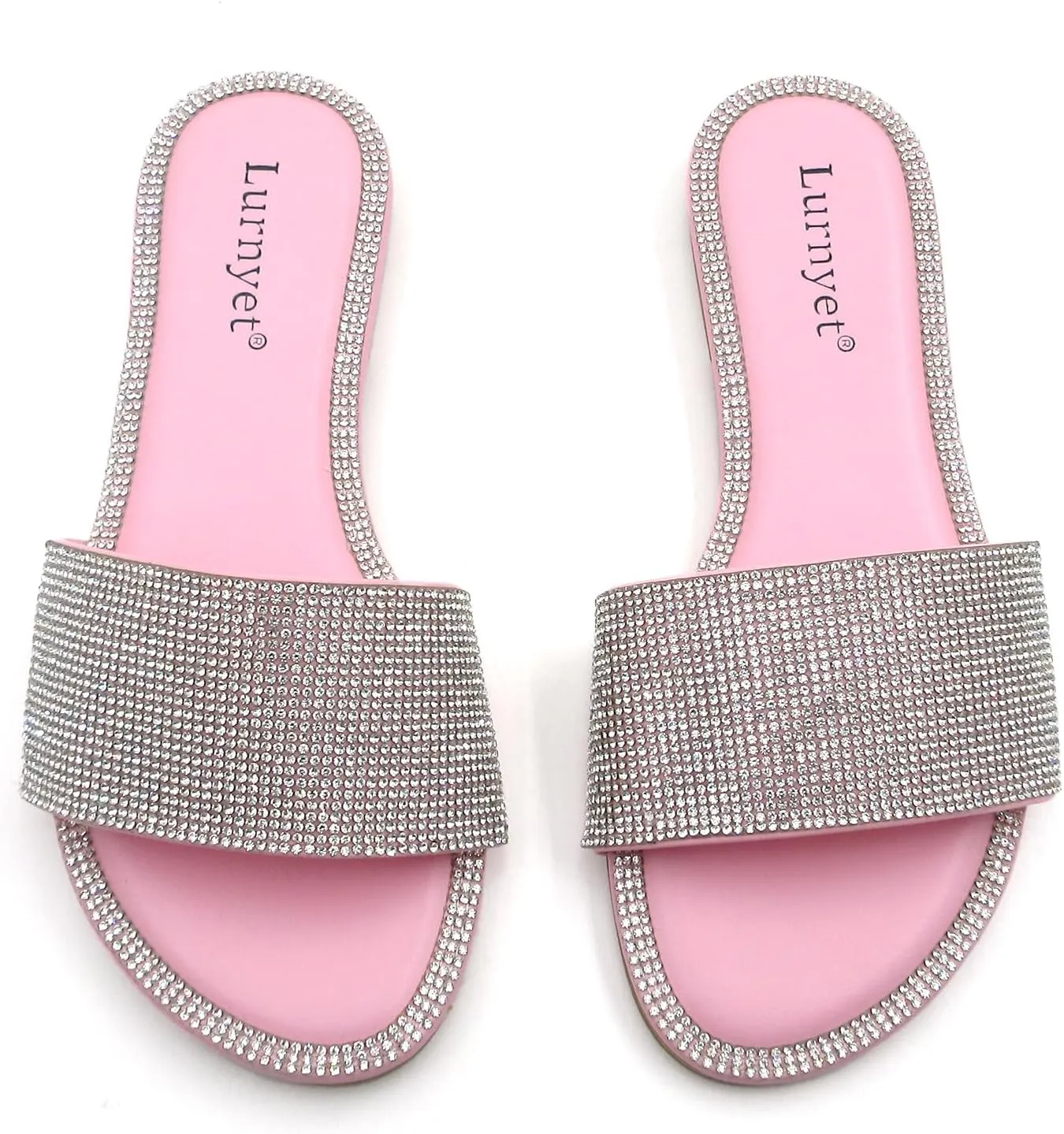 Women's Glitter Shiny Slide Sandals Fashion Round Toe Slip on Bling Slippers Size 6-10