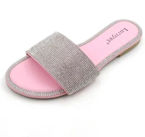 Women's Glitter Shiny Slide Sandals Fashion Round Toe Slip on Bling Slippers Size 6-10
