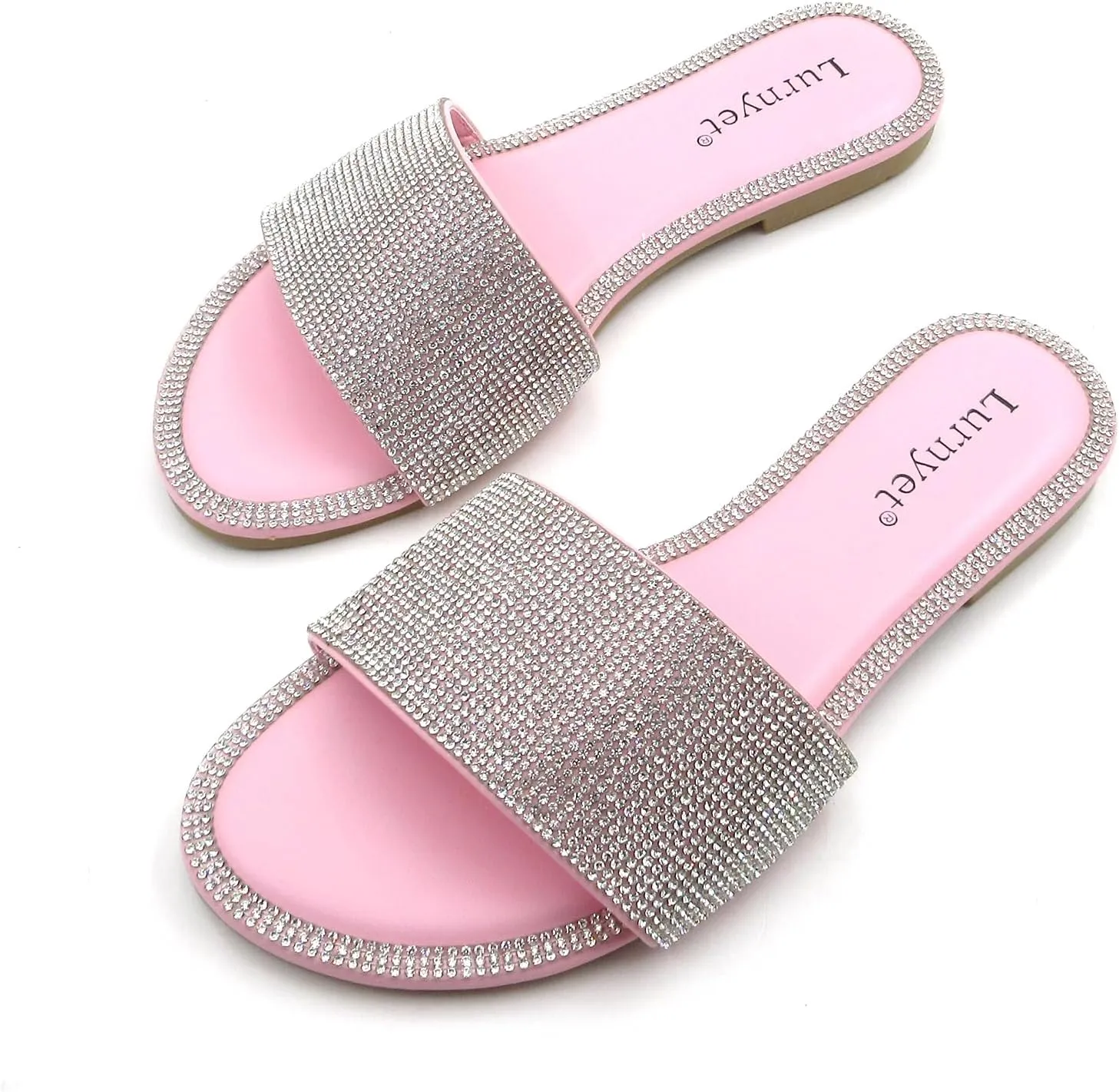Women's Glitter Shiny Slide Sandals Fashion Round Toe Slip on Bling Slippers Size 6-10