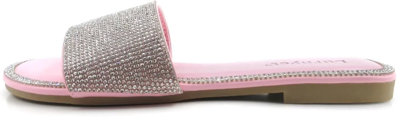 Women's Glitter Shiny Slide Sandals Fashion Round Toe Slip on Bling Slippers Size 6-10