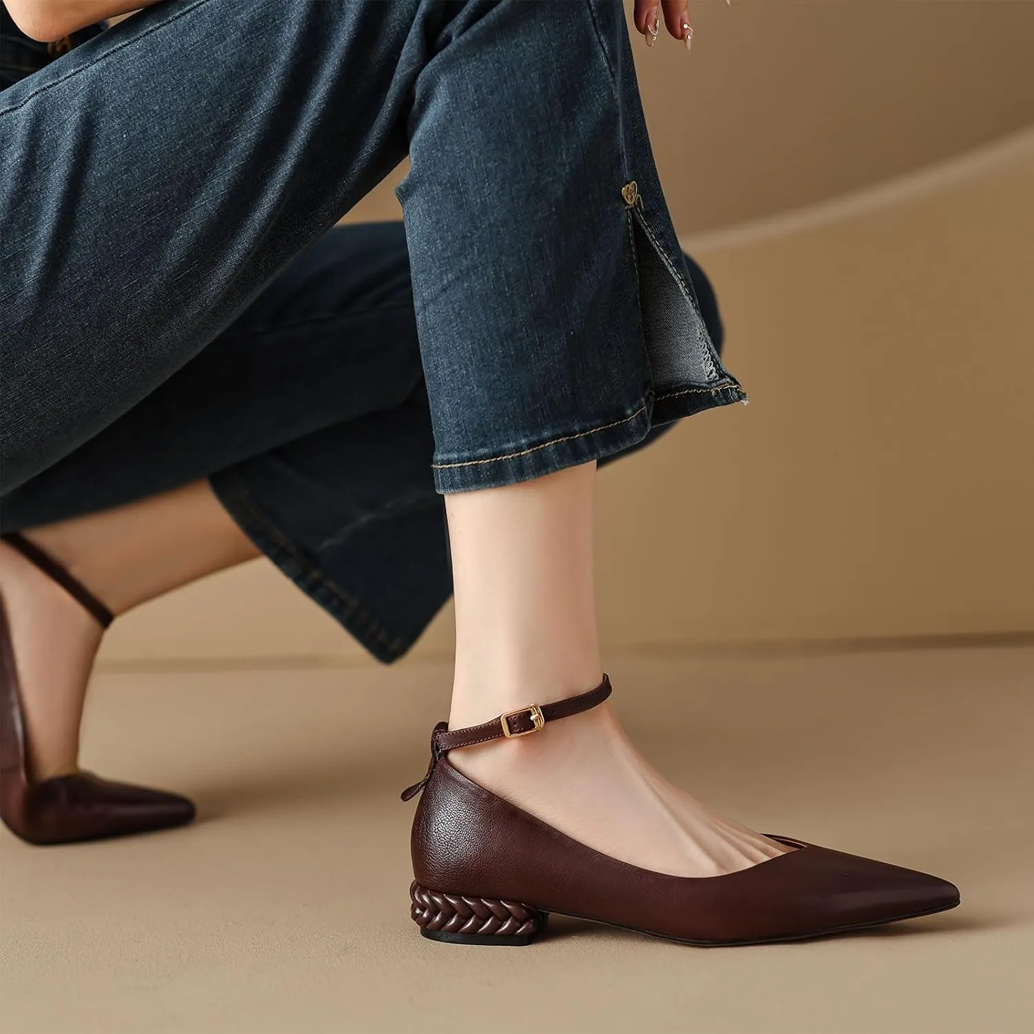 Women's Leather Handmade lace-up Shoes,Pointed Toe Formal Flats,Handmade Loafers,Low Heeled Pumps