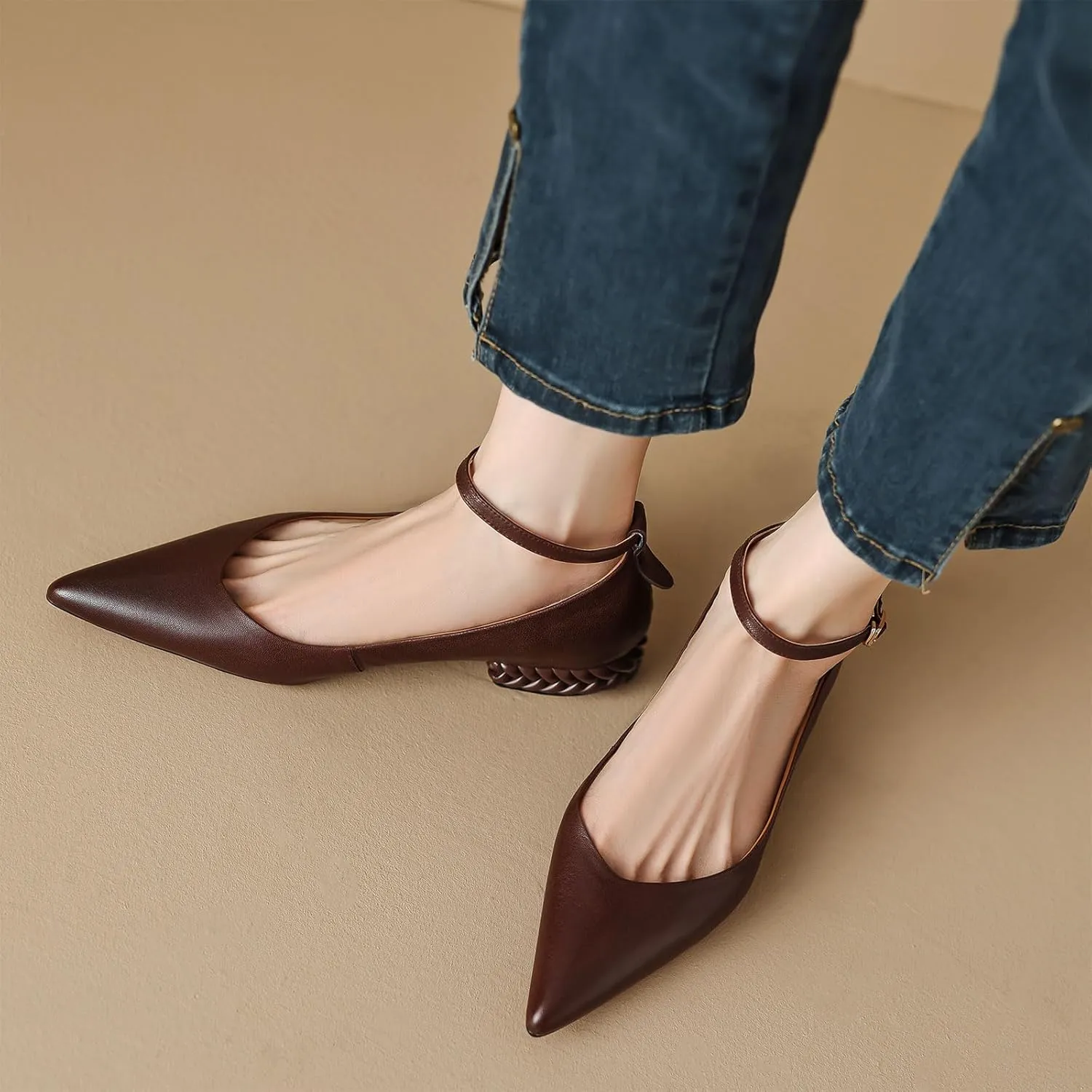 Women's Leather Handmade lace-up Shoes,Pointed Toe Formal Flats,Handmade Loafers,Low Heeled Pumps