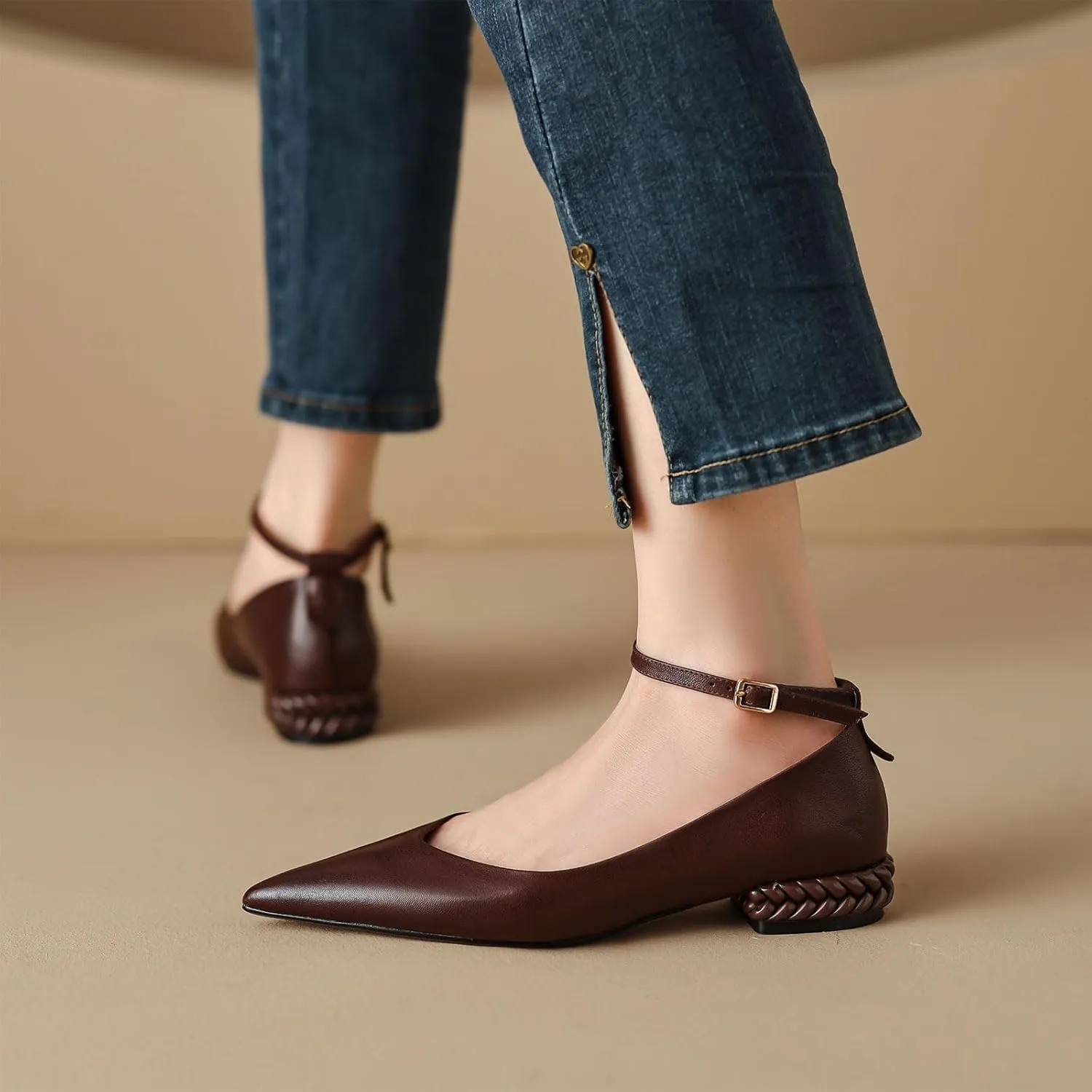 Women's Leather Handmade lace-up Shoes,Pointed Toe Formal Flats,Handmade Loafers,Low Heeled Pumps