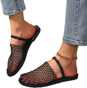 Women's Mesh Ballet Flats Slip on Ballerina Mule Shoes Mary Jane Flat Comfortable Casual Office Fishnet Slippers