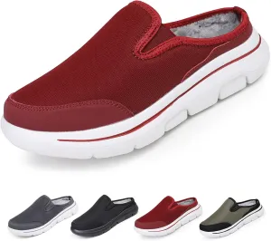 Women's Mesh Plush Slip-on Walking Mule Shoes Comfort Warm Plush Lining Lightweight Non-Slip Casual Flat Sneakers Winter Slippers Indoor Outdoor for Men and Women