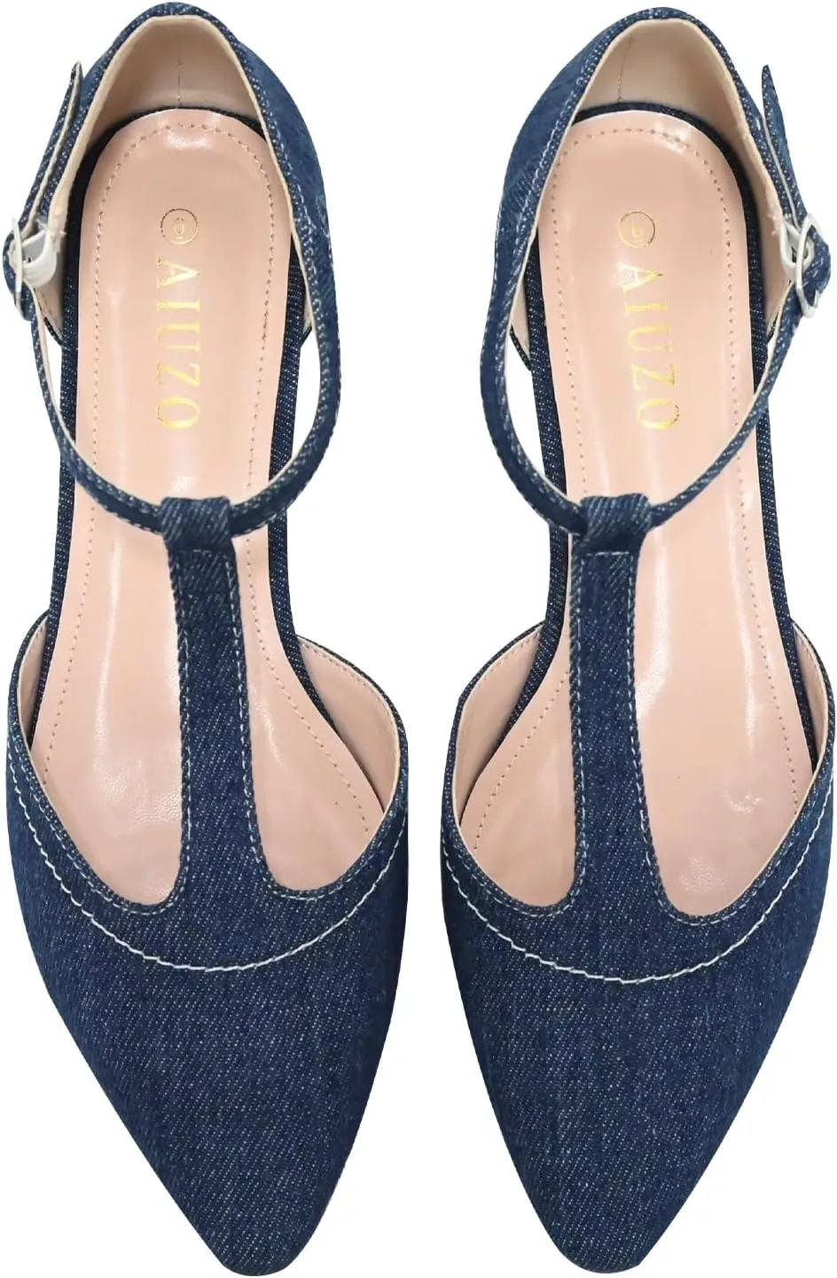 Women's Pointed Toe Flats Wide T-Strap Adjustable Flat Shoes Slip on Comfortable Dressy Shoes for Date Home Office