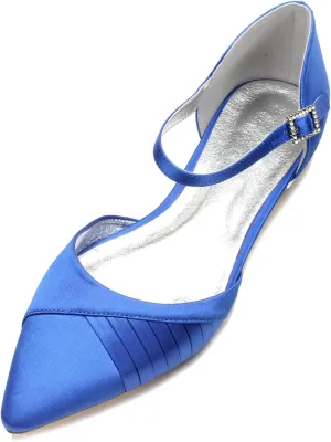 Women's Pointed Toe Pumps Pleated Satin Wedding Shoes for Bride Flats Ankle Strap Bridal Shoes Formal Prom Party Dress Pumps Sandals