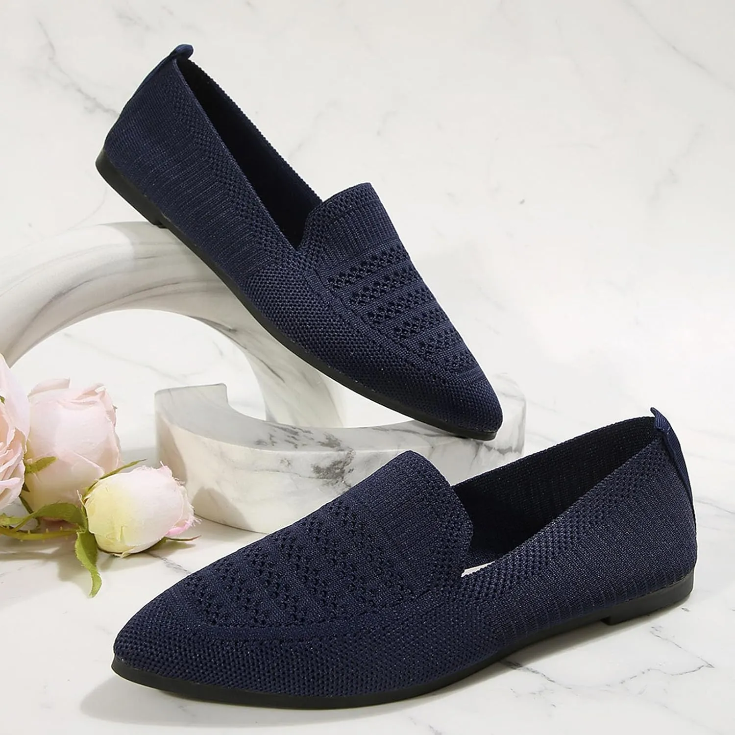 Women's Pointy Toe Loafers Extra Comfortable Knit Dress Shoes Cute Penny Loafer Slip On Ballet Flats Softable Shoes