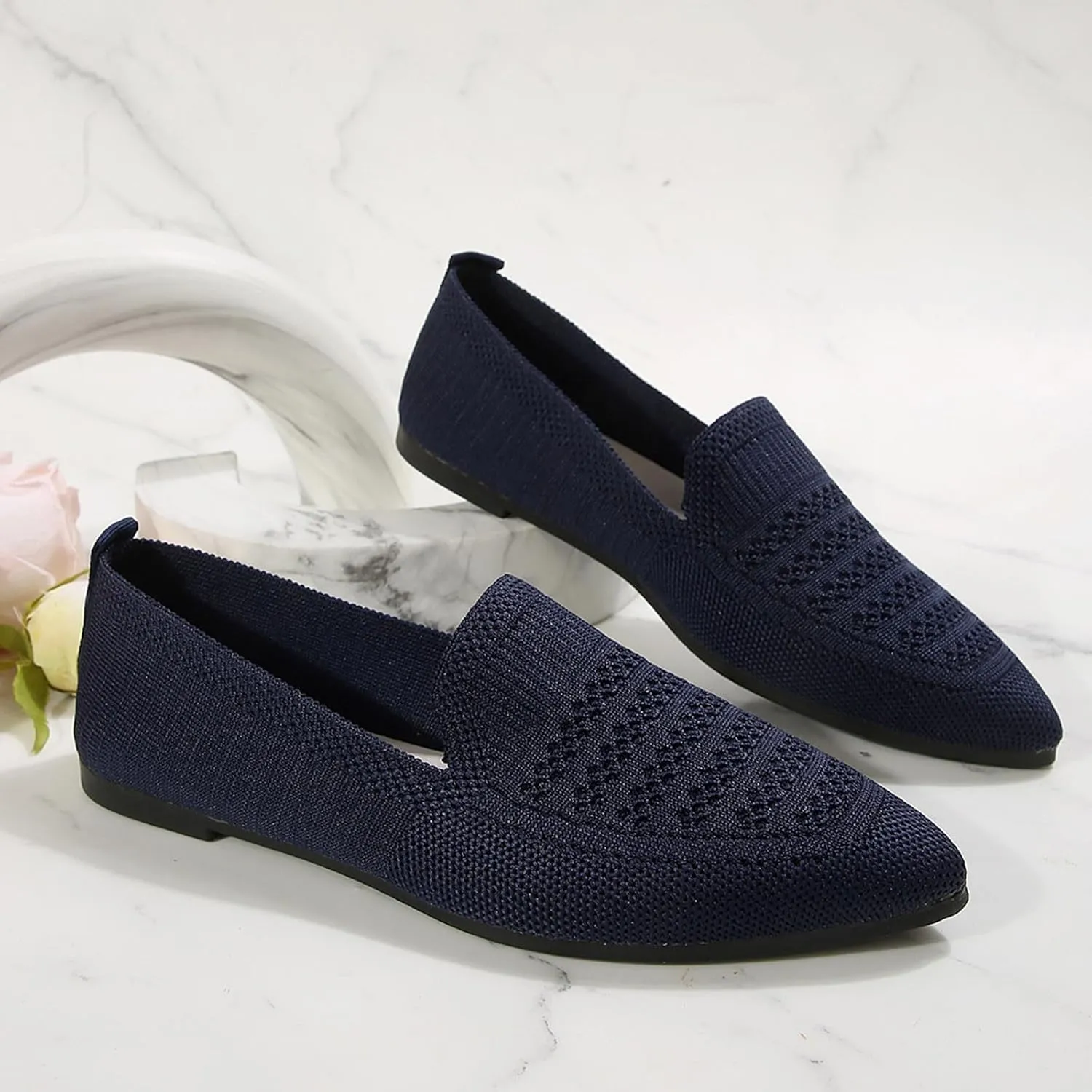 Women's Pointy Toe Loafers Extra Comfortable Knit Dress Shoes Cute Penny Loafer Slip On Ballet Flats Softable Shoes