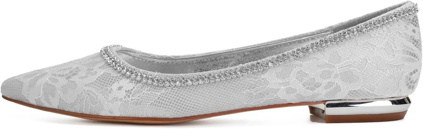 Women's Rhinestone Flats Fashion Pointed Toe Lace Low Heel Dress Wedding Flats Work Business Dance Ballet Flats