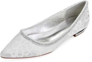 Women's Rhinestone Flats Fashion Pointed Toe Lace Low Heel Dress Wedding Flats Work Business Dance Ballet Flats