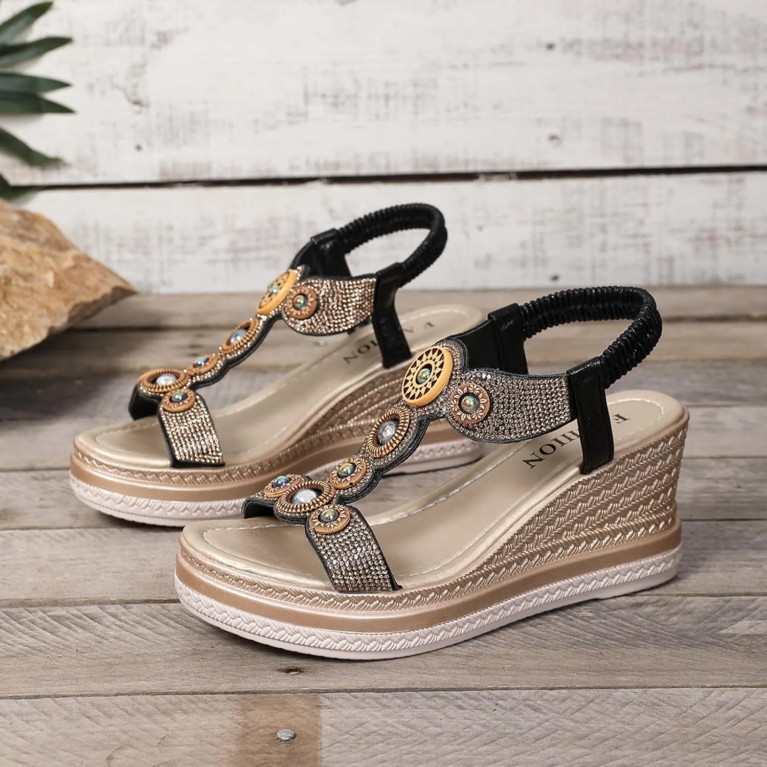 Women's Rhinestone Open Toe High Heel Sandals Open Toe Espadrilles Platform Slides Dressy High Heel Beach Summer Sandal Wide Width Walking Dress Shoes for Party Casual Beach Vacation
