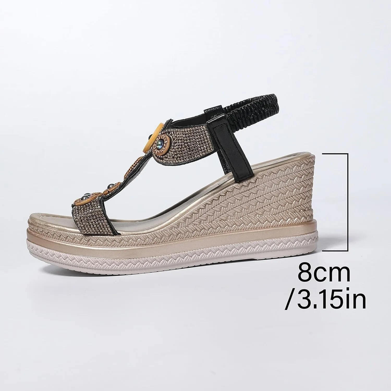 Women's Rhinestone Open Toe High Heel Sandals Open Toe Espadrilles Platform Slides Dressy High Heel Beach Summer Sandal Wide Width Walking Dress Shoes for Party Casual Beach Vacation