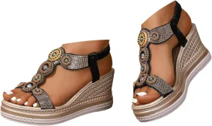 Women's Rhinestone Open Toe High Heel Sandals Open Toe Espadrilles Platform Slides Dressy High Heel Beach Summer Sandal Wide Width Walking Dress Shoes for Party Casual Beach Vacation