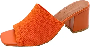 Women's Square Open Toe Knitted Mules Comfortable Breathable Slip On Chunky Block Heel Slide Sandals Dress Party Work Shoes